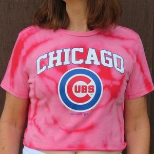 Chicago Cubs Tie Dye Spiral Bleach Crop Top sz S